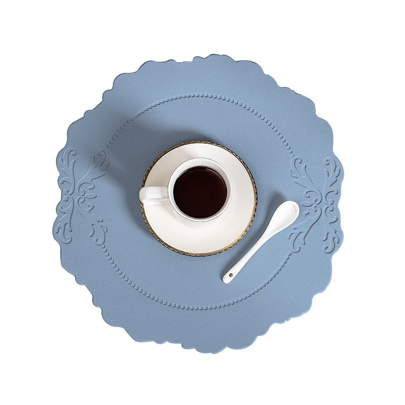 V888-ELOSUNG31284-202505301131-00 4 pcs Retro Faux Leather Placemat - Waterproof & Oil-Proof Dining Table Mat (Light blue) - Image 1