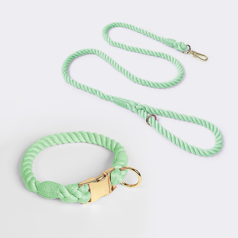 V888-ELOSUNG31287-202505301210-00 Handmade Rope Dog Collar and Leash Set - Colorful Woven Cotton Cotton (Mint green - Size M) - Image 1
