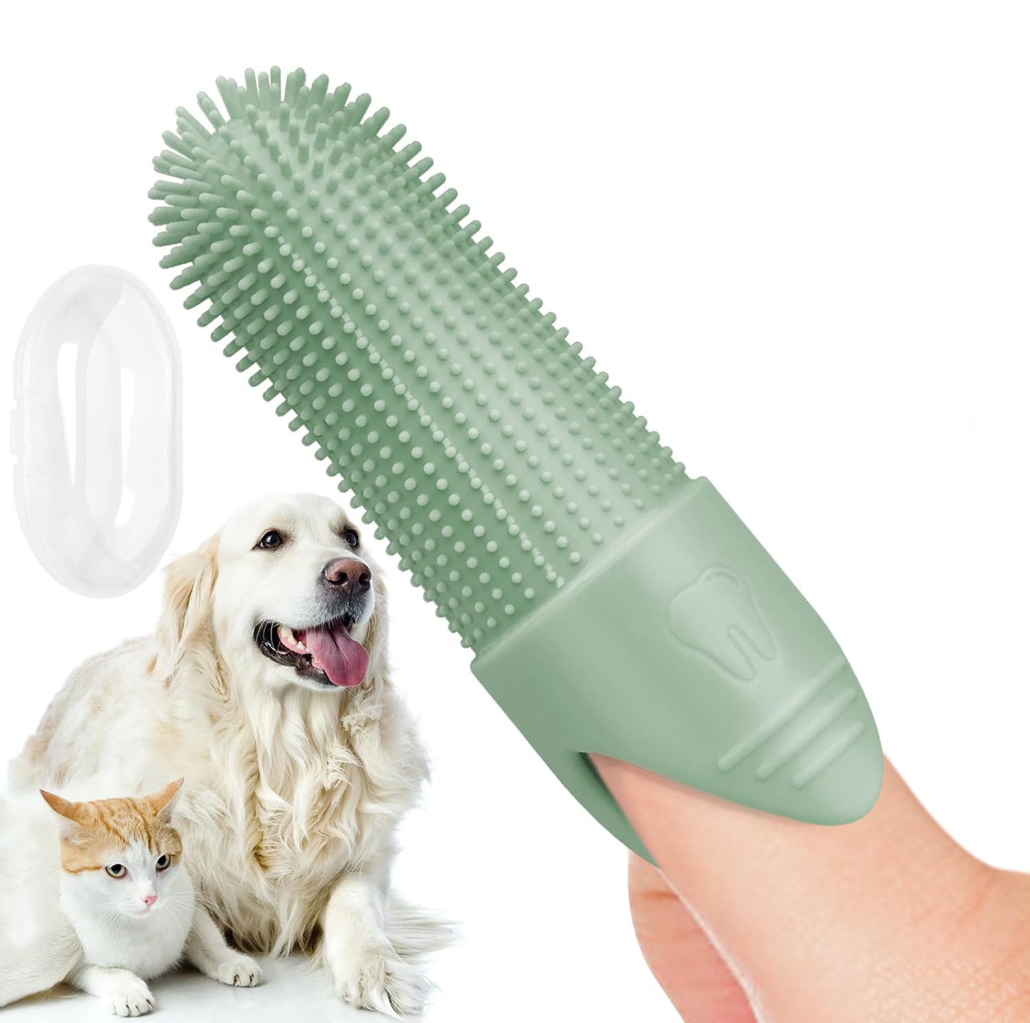V888-ELOSUNG32212-202506051747-00 4 Pcs Green Soft Silicone Pet Finger Toothbrush - Gentle Dental Care for Dogs & Cats, Tartar & Plaque Remover - Image 1