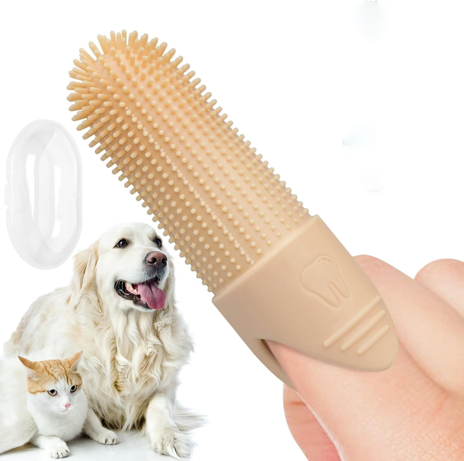 V888-ELOSUNG32213-202506051747-00 4 Pcs Beige Soft Silicone Pet Finger Toothbrush - Gentle Dental Care for Dogs & Cats, Tartar & Plaque Remover - Image 1