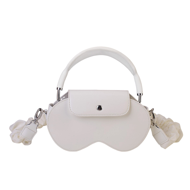 V888-ELOSUNG32225-202506051912-00 White Chic PU Leather Crossbody Storage Bag for Apple AirPods Max - Protective Case with Ruched Fabric Strap & Top Handle - Image 1