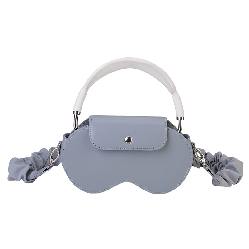 V888-ELOSUNG32228-202506051911-00 Blue Chic PU Leather Crossbody Storage Bag for Apple AirPods Max - Protective Case with Ruched Fabric Strap & Top Handle - Image 1