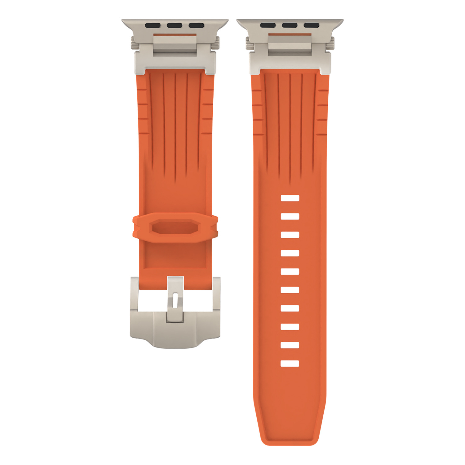 V888-ELOSUNG32276-202506091247-00 Orange Rugged Tactical Silicone Strap for Apple Watch Ultra & Series - Heavy-Duty Metal Clasp - Image 1