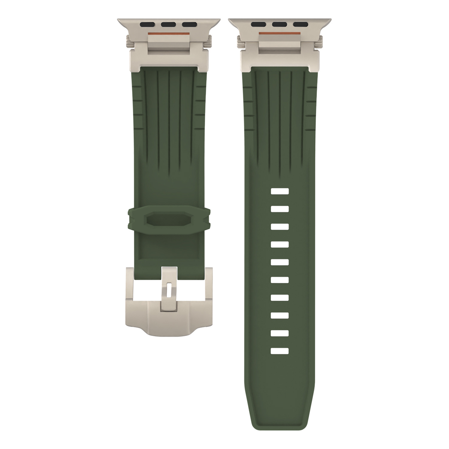 V888-ELOSUNG32277-202506091248-00 Olive Green Rugged Tactical Silicone Strap for Apple Watch Ultra & Series - Heavy-Duty Metal Clasp - Image 1