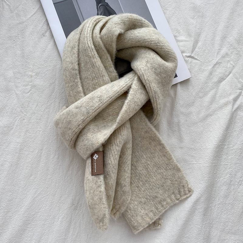 V888-ELOSUNG32291-202506091614-00 Beige Luxuriously Soft Wool Blend Knit Scarf - Cozy Warm Solid Colour Unisex Winter Essential - Image 1