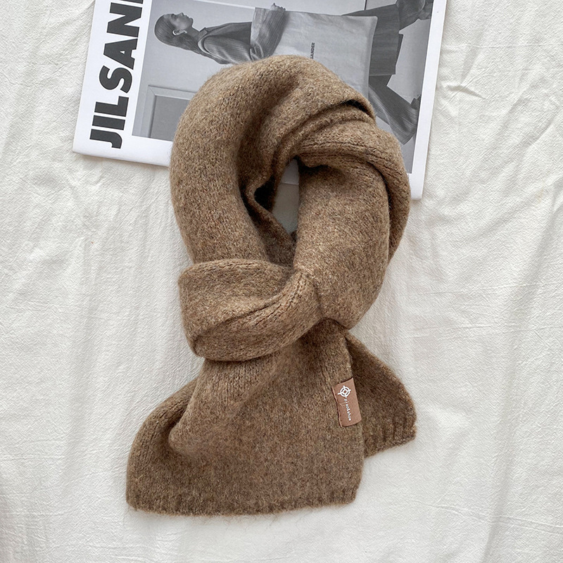 V888-ELOSUNG32293-202506091614-00 Brown Luxuriously Soft Wool Blend Knit Scarf - Cozy Warm Solid Colour Unisex Winter Essential - Image 1
