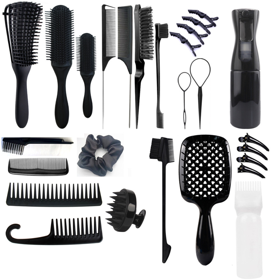 V888-ELOSUNG32310-202506101143-00 Black Ultimate 27-Piece Hair Styling & Care Kit - Detangling Brushes, Combs, Scalp Massager & Salon Accessories - Image 1