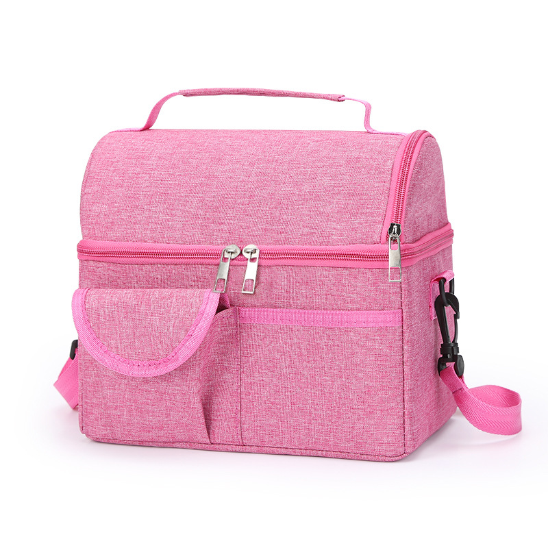 V888-ELOSUNG32365-202506190718-00 2 Pcs Pink Premium Double Layer Insulated Lunch Bag - 8.4L Thermal Cooler Tote with Shoulder Strap - Image 1
