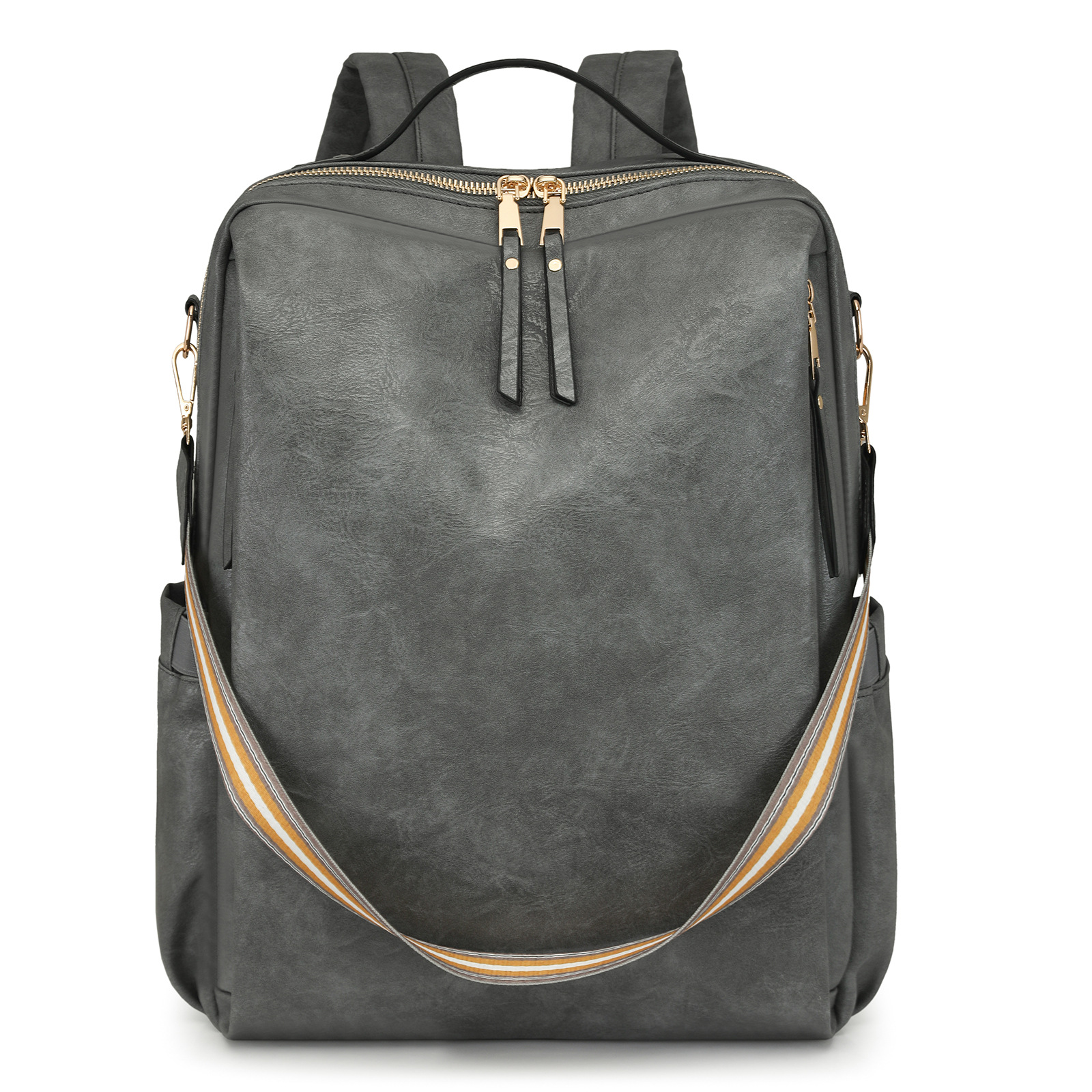 V888-ELOSUNG32412-202506190635-00 Grey Women's Vintage PU Leather Anti-Theft Backpack - Convertible Shoulder Bag & Laptop Rucksack for Travel & Daily Use - Image 1