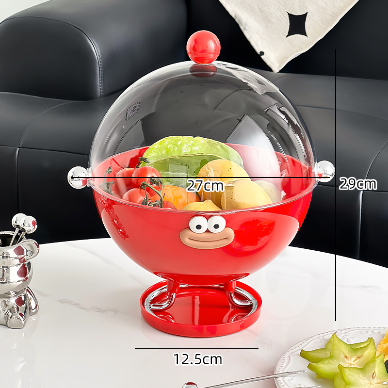 V888-ELOSUNG32431-202506191322-00 Red Whimsical Covered Fruit Bowl with Flip Lid & Drainer - Cute Design Snack & Candy Dish for Living Room - Image 1