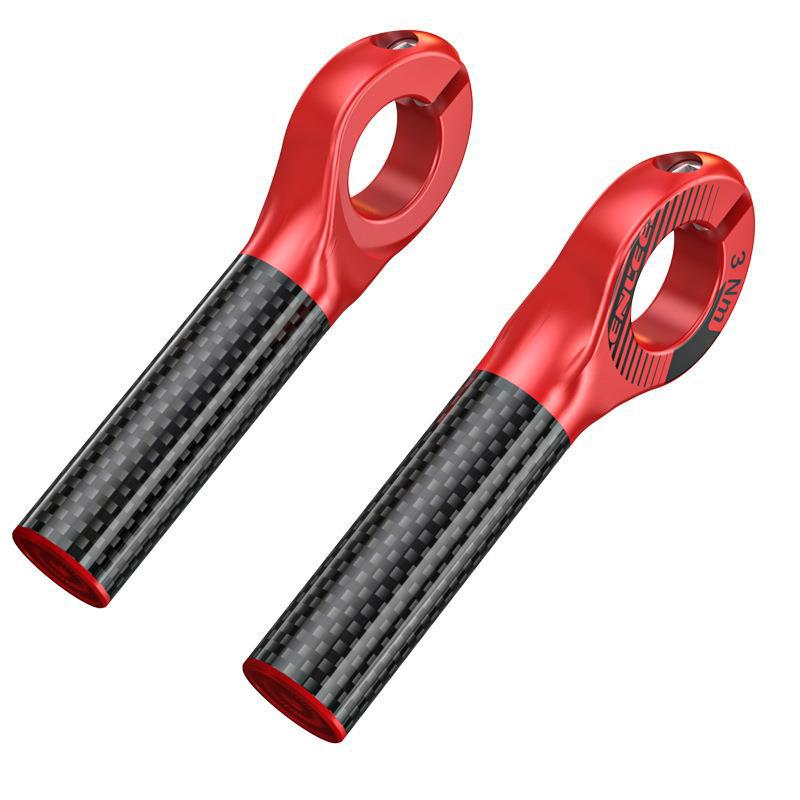 V888-ELOSUNG32482-202506191210-00 Black and Red Ultralight Carbon Fiber Bicycle Bar Ends - Ergonomic Anti-Slip Grips for MTB & Hybrid Bikes (22.2mm) - Image 1