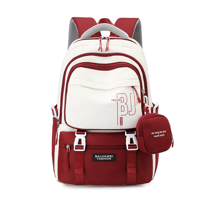 V888-ELOSUNG32510-202506191327-00 Red and White Large Capacity Student Backpack - Durable Oxford Cloth School Bag with Laptop Compartment & Multiple Pockets - Image 1