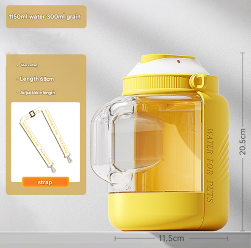 Yellow Large Capacity 2-in-1 Pet Travel Water & Food Bottle Dispenser - Portable Outdoor Dog Feeder with Shoulder Strap