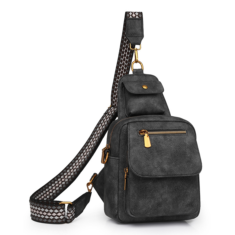 V888-ELOSUNG32578-202506241148-00 Black Stylish PU Leather Sling Crossbody Bag for Women - Multi-Pocket Chest Pack with Adjustable Wide Strap - Image 1