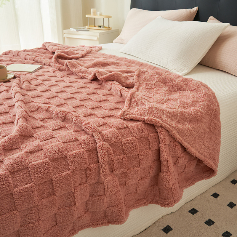 V888-ELOSUNG32599-202506241015-00 200*230CM Pink Ultra-Soft Waffle Textured Plush Fleece Blanket - Large Cozy All-Season Throw for Bed & Sofa - Image 1
