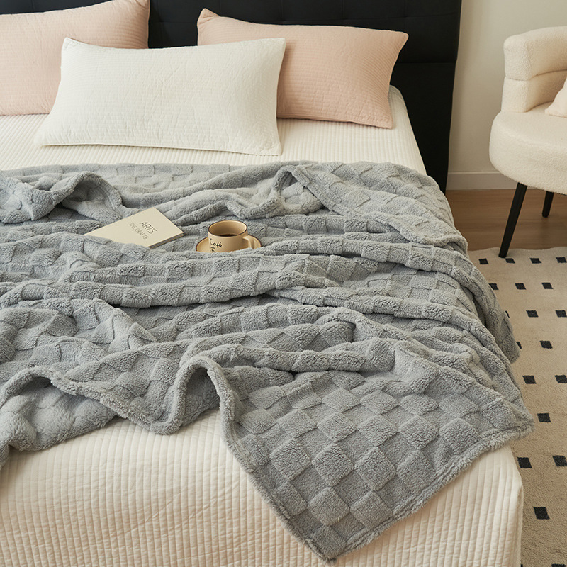 V888-ELOSUNG32600-202506241016-00 200*230CM Grey Ultra-Soft Waffle Textured Plush Fleece Blanket - Large Cozy All-Season Throw for Bed & Sofa - Image 1