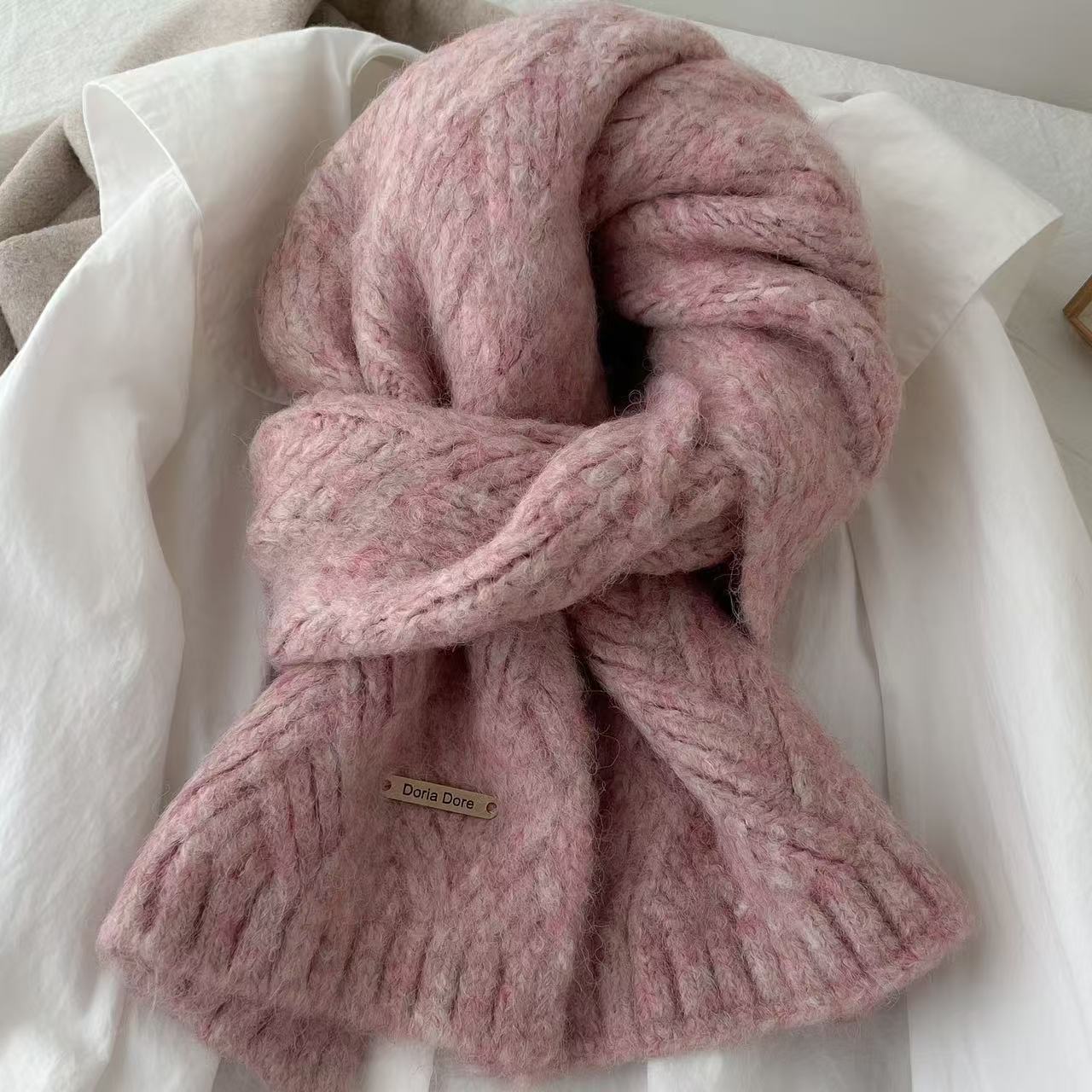 V888-ELOSUNG32670-202506250954-00 Pink Alpaca Wool Blend Solid Color Knitted Scarf for Women Winter New Style Student High Quality Couple Woolen Neck Warmer - Image 1