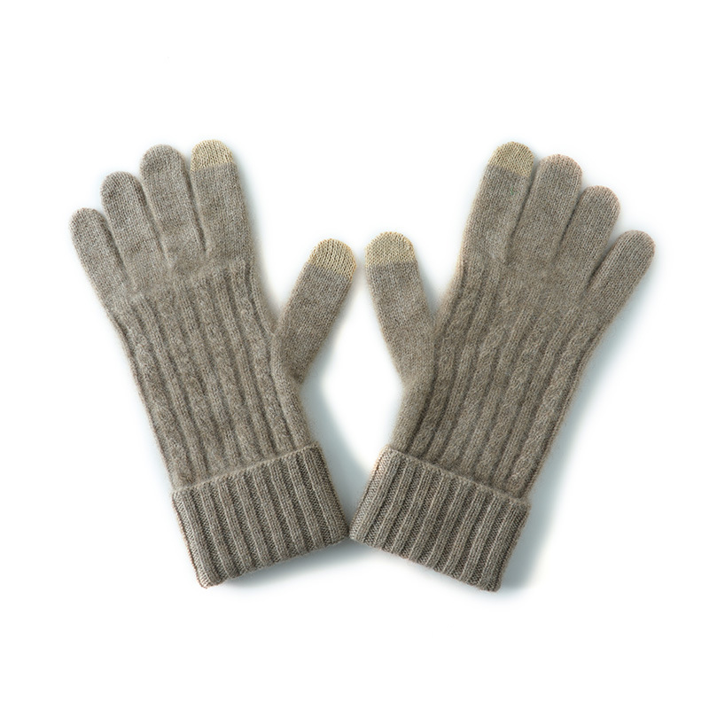 V888-ELOSUNG32680-202506301036-00 Elephant Gray Unisex Touchscreen Ribbed Warm Cycling Windproof Knitted Five-finger Gloves - Image 1