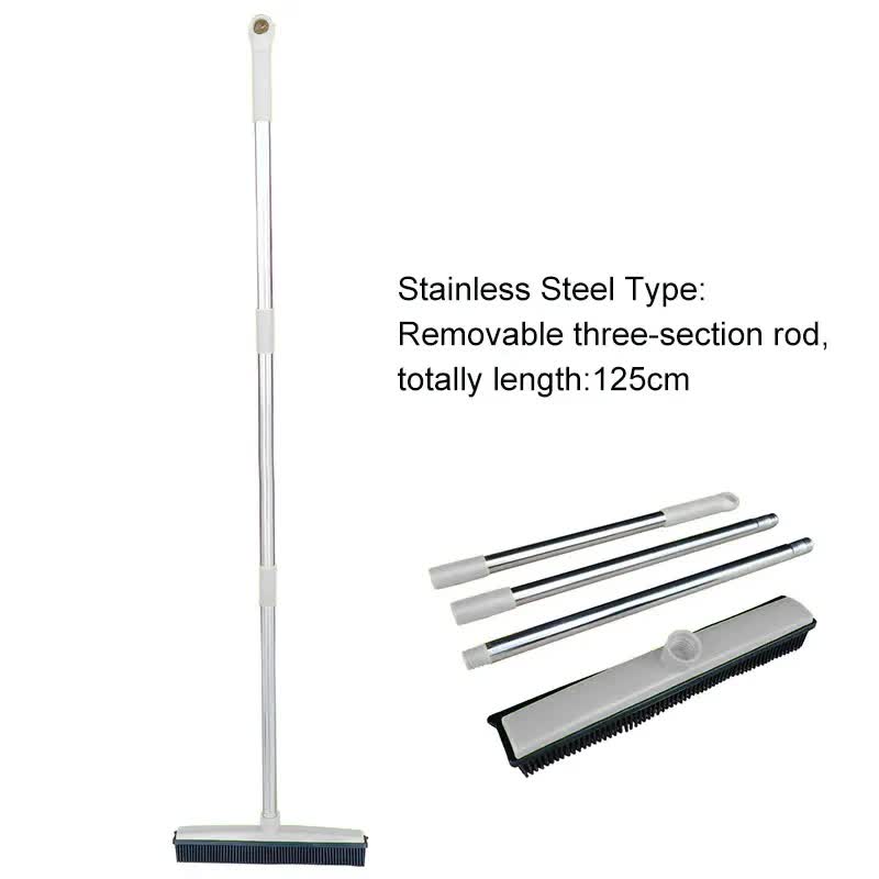 V888-ELOSUNG32719-202506301052-00 Light Grey and Silver Versatile Pet Hair Remover Rubber Broom & Squeegee - 125cm Adjustable Stainless Steel Handle for Carpets, Floors & Windows - Image 1