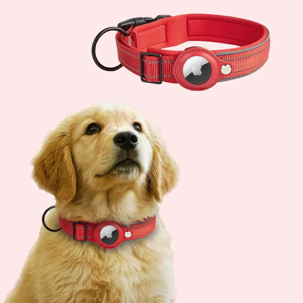 V888-ELOSUNG32721-202506301053-00 Size M Red Reflective Adjustable Anti-Lost Pet Collar (For Apple AirTag - Collar Only, Tracker Not Included) - Image 1