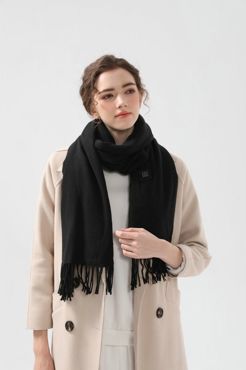 V888-ELOSUNG32748-202506301120-00 Black USB Electric Heated Scarf - 3-Level Heat Setting Winter Neck Warmer - Image 1