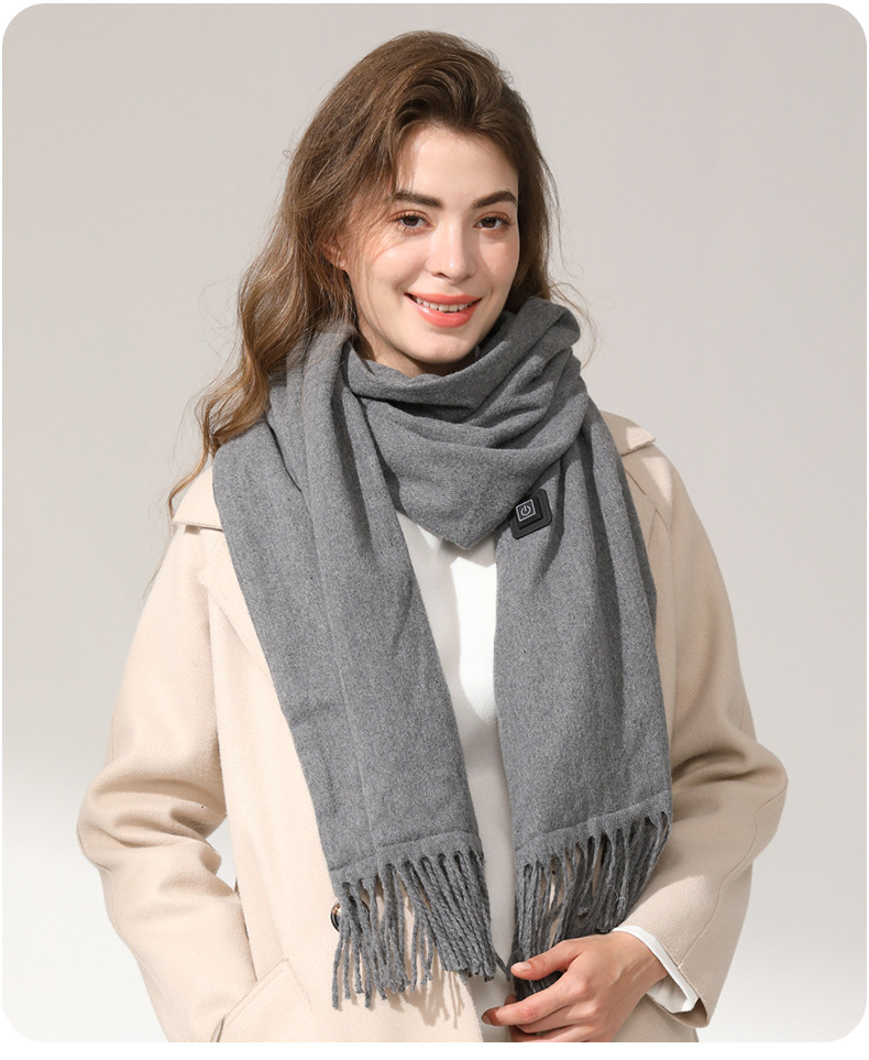 V888-ELOSUNG32749-202506301120-00 Grey USB Electric Heated Scarf - 3-Level Heat Setting Winter Neck Warmer - Image 1
