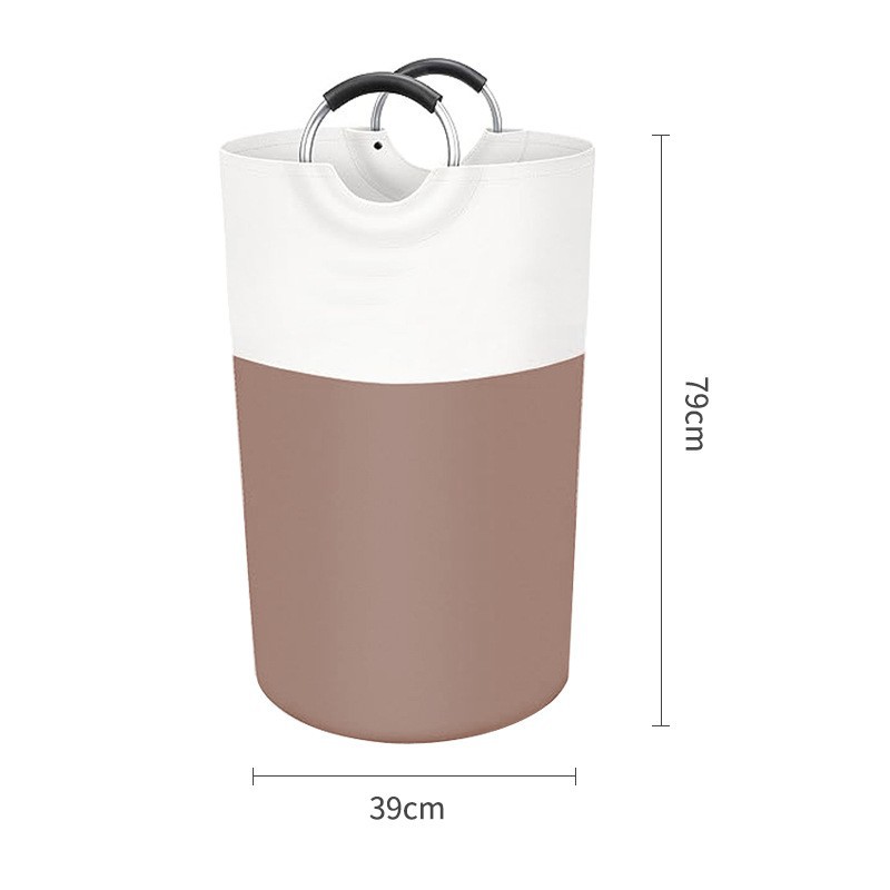 V888-ELOSUNG32768-202506301126-00 Brown and White Large 90L Freestanding Laundry Hamper - Collapsible Clothes Basket with Aluminum Soft-Grip Handles - Image 1