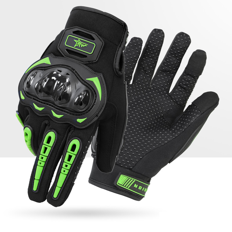 V888-ELOSUNG32786-202507021020-00 Size XL Green and Black Protective Motorcycle Riding Gloves - Hard Knuckle Armour & Touchscreen Fingertips - Image 1