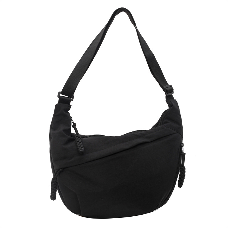 V888-ELOSUNG32799-202507021026-00 Black Large Nylon Crescent Crossbody Bag - Casual Slouchy Shoulder Purse - Image 1