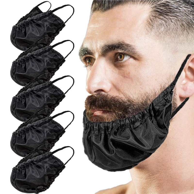 V888-ELOSUNG32807-202507041026-00 5 Pcs Black Men's Reusable Beard Guard Bib - Protective Beard Cover for Eating and Sleeping - Black Beard Bonnet Apron - Image 1