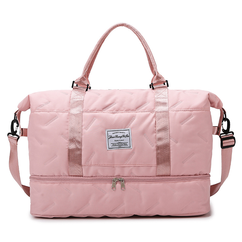 V888-ELOSUNG32814-202507041036-00 Pink Stylish Quilted Duffel Bag for Travel & Gym - Large Capacity Weekender with Shoe Compartment and Wet Pocket - Image 1