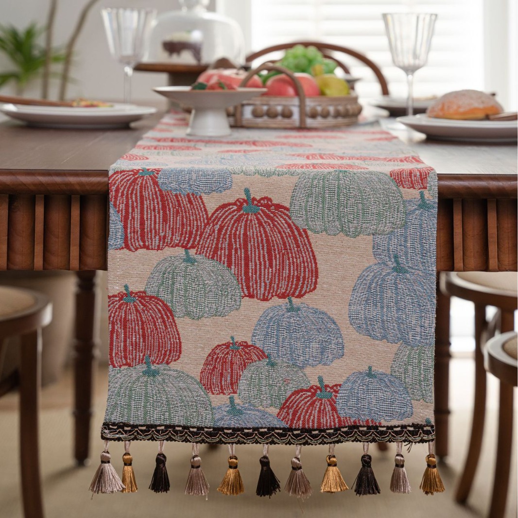 V888-ELOSUNG33100-202505281037-00 Jacquard Pumpkin American Country Thanksgiving Table Runner - Jacquard Design 33cm x 160cm - Image 1
