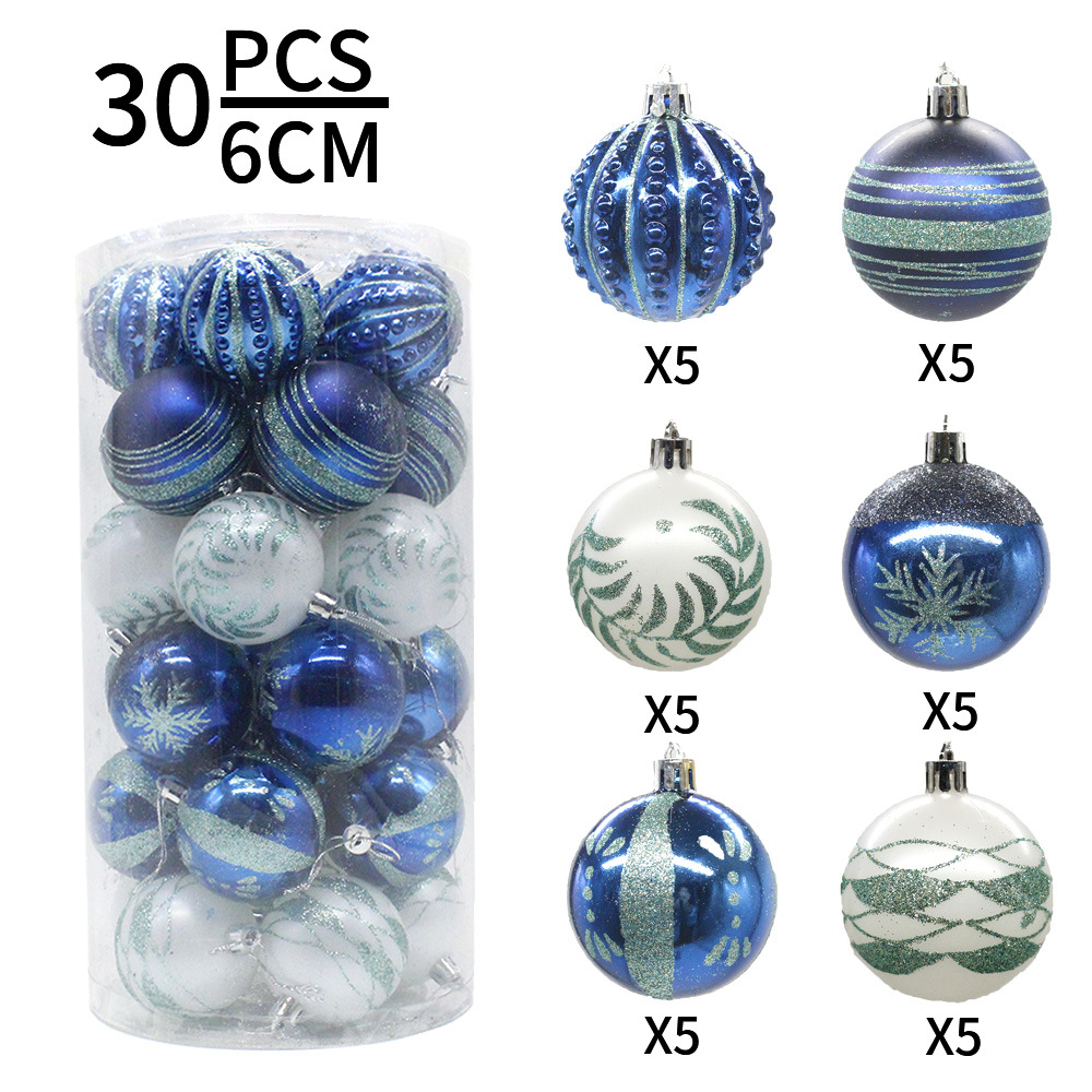 V888-ELOSUNG33189-202506061712-00 Blue 30-Piece 6cm Electroplated Christmas Baubles - Hand-Painted Tree Ornaments - Image 1