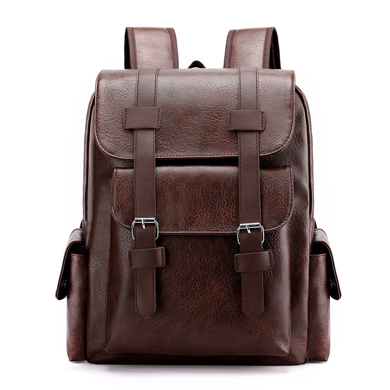 V888-ELOSUNG33201-202506061831-00 Dark Brown Large-Capacity PU Leather Backpack - Stylish Business & Travel Companion - Image 1