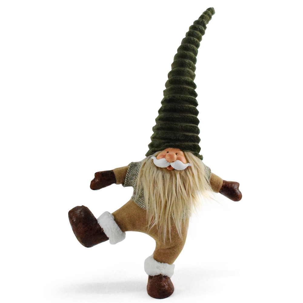 V888-ELOSUNG33262-202506111537-00 Green Hat One-Legged Standing Christmas Gnome - Santa & Rudolph Plush Faceless Dwarf Figurine - Image 1