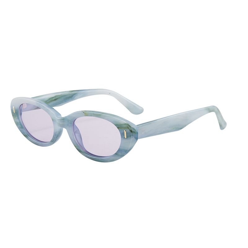 V888-ELOSUNG33299-202506190620-00 2PCS Green Rock Texture Retro Oval Cat-Eye Sunglasses - Chic Influencer-Style Shades - Image 1