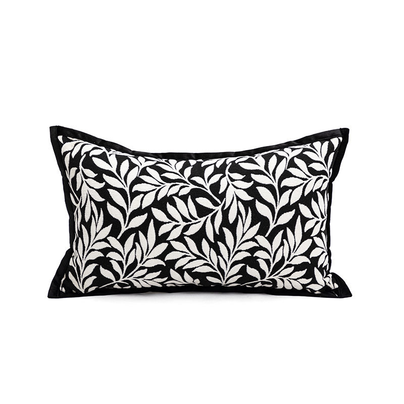 V888-ELOSUNG33308-202506190625-00 Leaves Triangle Elegant Two-Piece INS-Style Jacquard Pillow Covers - Black & White Sofa Decor - Image 1
