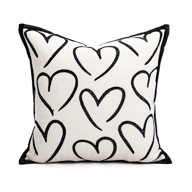 V888-ELOSUNG33310-202506190654-00 45*45cm Heart Triangle Elegant Two-Piece INS-Style Jacquard Pillow Covers - Black & White Sofa Decor - Image 1
