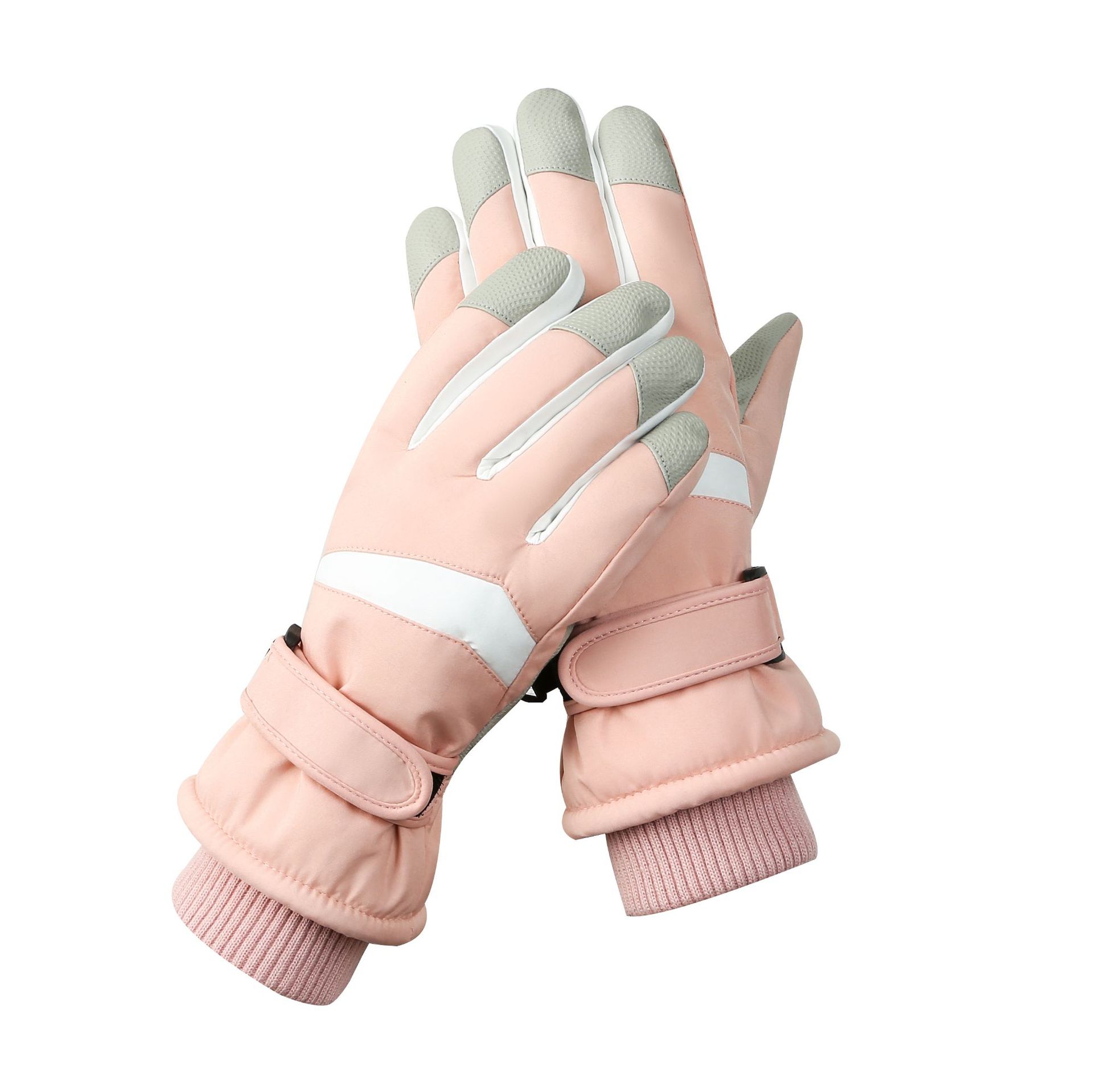 V888-ELOSUNG33354-202506191230-00 Women's Pink-white Color Combination Top-Rated Waterproof Touchscreen Ski Gloves - Fleece-Lined for Men & Women - Image 1