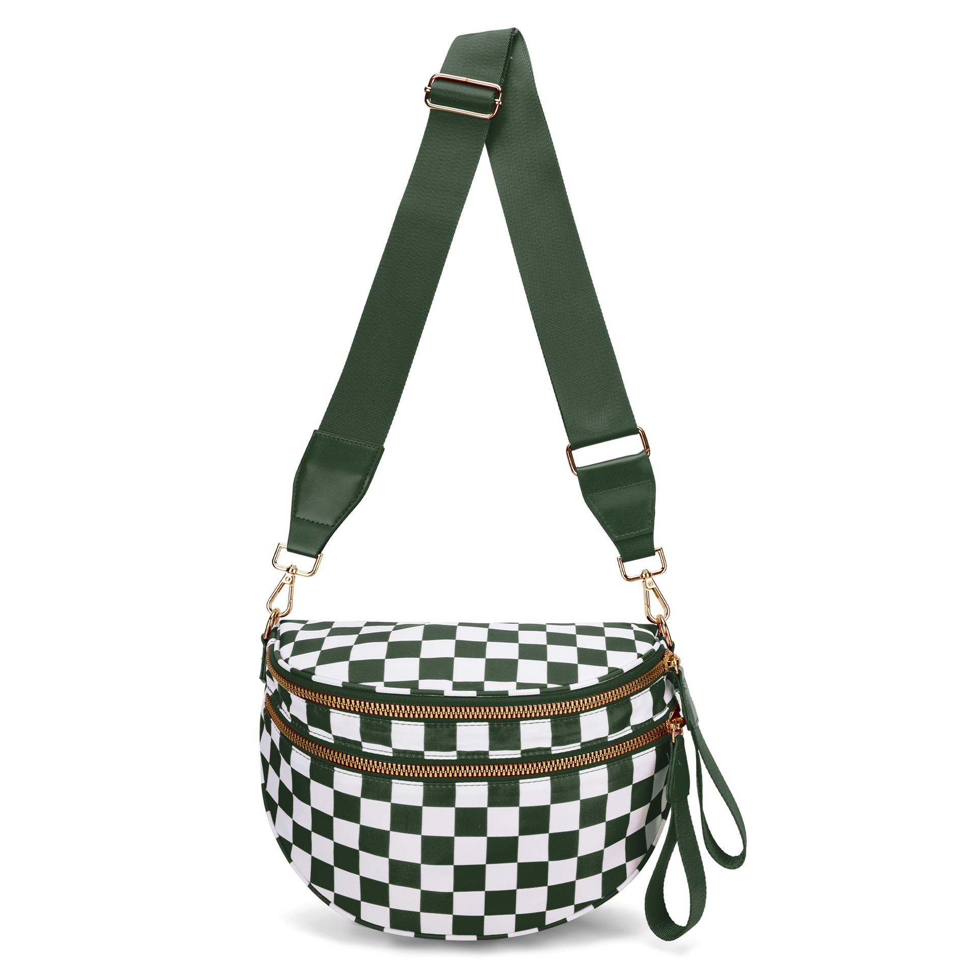 V888-ELOSUNG33366-202506191243-00 Black and White Checkered Trendy Sling Bag - Women's Crescent Crossbody Purse with Wide Adjustable Strap - Image 1