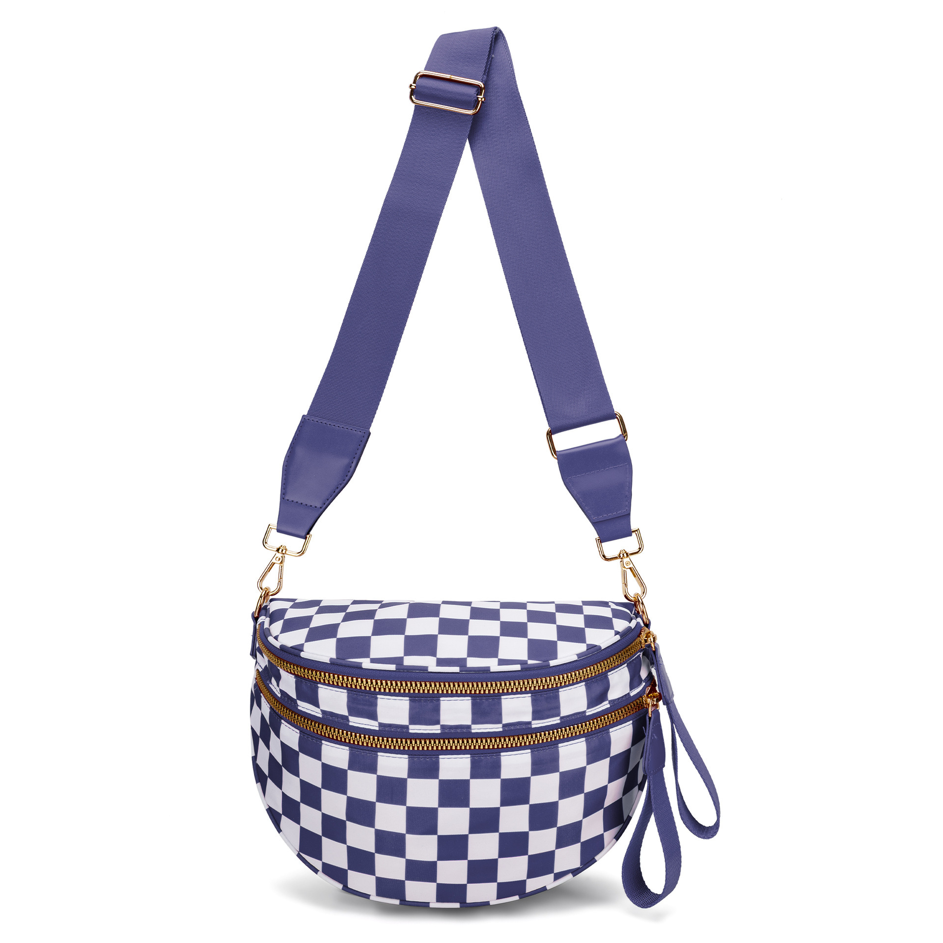 V888-ELOSUNG33410-202506191133-00 Dark Purple Checkered Trendy Sling Bag - Women's Crescent Crossbody Purse with Wide Adjustable Strap - Image 1