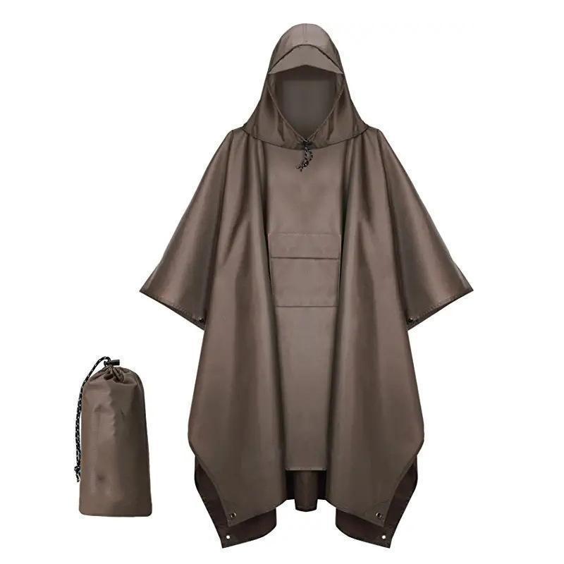 V888-ELOSUNG33430-202506241008-00 Brown 3-in-1 Waterproof Rain Poncho - Lightweight Hooded Raincoat, Ground Tarp & Emergency Shelter for Hiking, Camping, and Outdoor Survival - Image 1