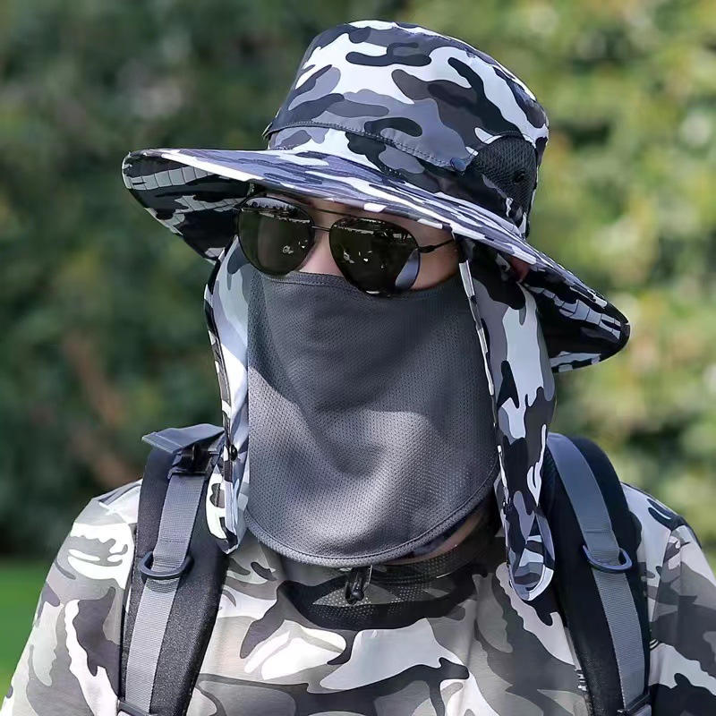 V888-ELOSUNG33485-202506250942-00 Blue Camouflage Outdoor Sun Protection Hat with Detachable Face and Neck Flap - UPF 50+ - Image 1