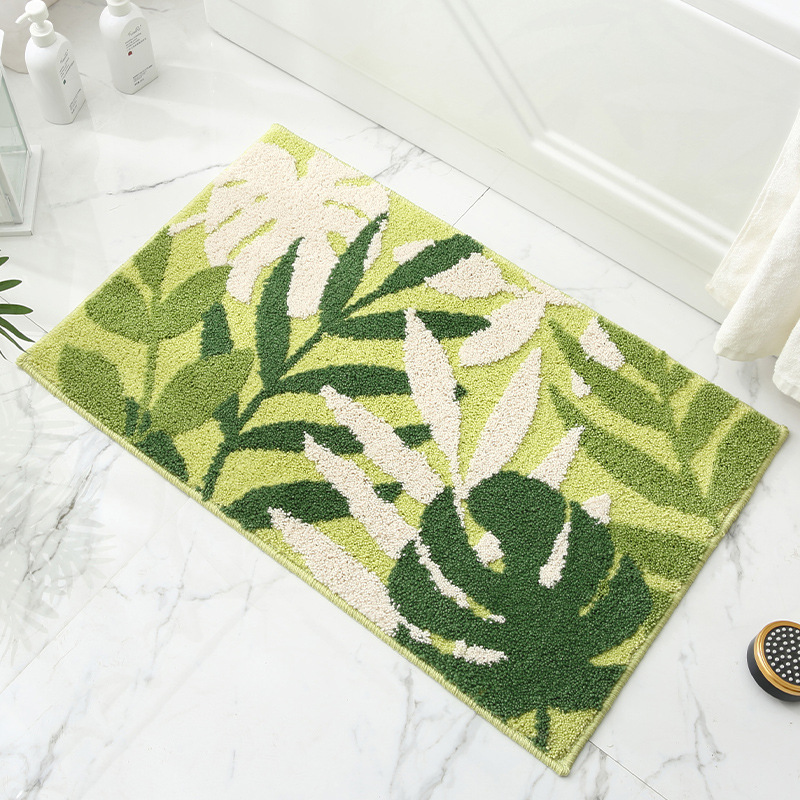 V888-ELOSUNG33539-202506301010-00 Green Branches and Green Leaves Jacquard Bathroom Mat - Super Absorbent Non-Slip Rug (40x60cm), Toilet Floor Mat for Bathroom/Bedroom/Entryway - Image 1