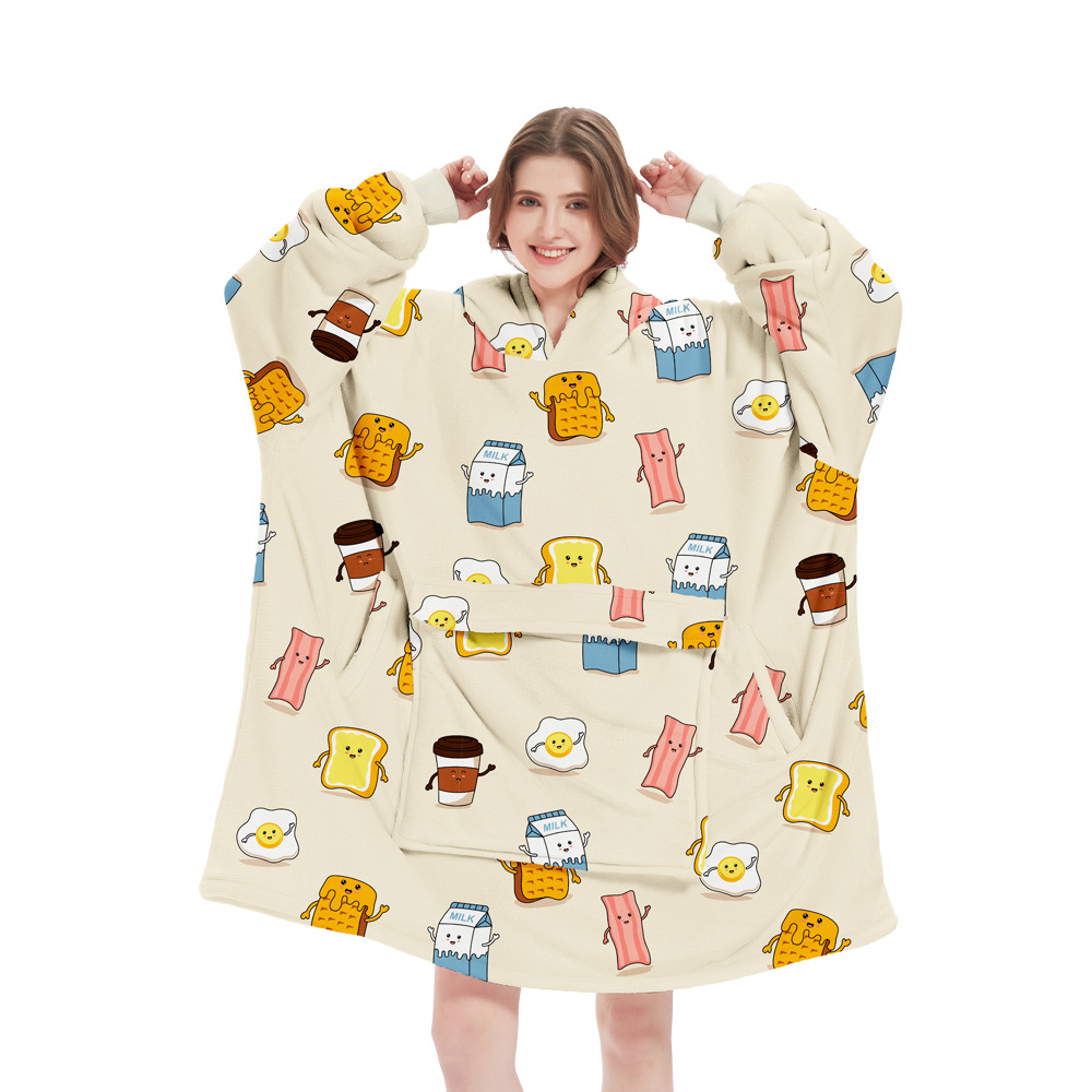 V888-ELOSUNG33551-202506301021-00 Egg Milk Pattern Oversized Wearable Blanket Hoodie - Ultra Soft & Cozy Snuggle Pullover for Adults - Image 1