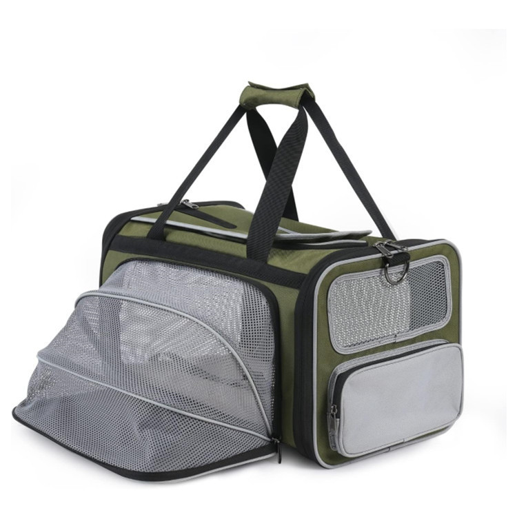 V888-ELOSUNG34039-202506041852-00 Olive Green Lightweight Foldable Pet Carrier with Straps - Image 1