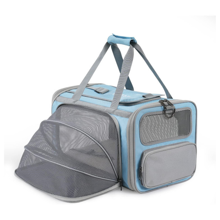 V888-ELOSUNG34040-202506041852-00 Blue Lightweight Foldable Pet Carrier with Straps - Image 1