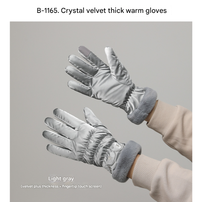 V888-ELOSUNG34167-202506191026-00 Light Gray Elegant Women's Thermal Winter Gloves - Waterproof & Windproof Touchscreen Gloves with Faux Fur Cuff - Image 1