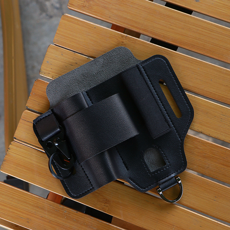 V888-ELOSUNG34236-202506241122-00 2-piece Black Outdoor EDC Tactical Tool Waist Bag - Multi-Functional Belt Storage Pouch with Flashlight, Copper Sleeve, and Survival Knife Holder - Image 1