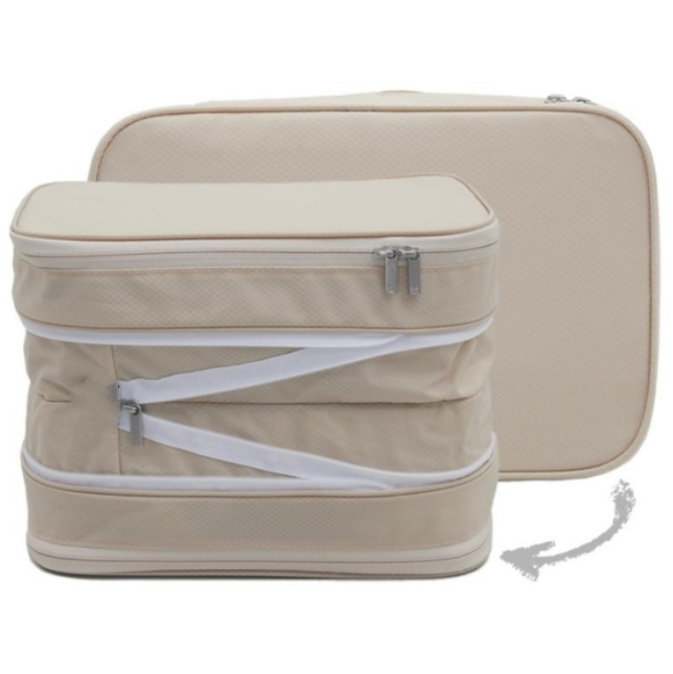 V888-ELOSUNG34252-202506241128-00 Beige Durable Double-Zipper Expandable Water-Resistant Thick and Thin Clothing Storage Bag - Size 40*30*15CM - Image 1